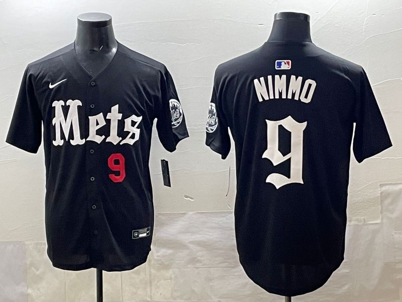 Men 2025 New York Mets #9 Nimmo Black Five generations Joint Name Nike MLB Jersey style 4->new york mets->MLB Jersey